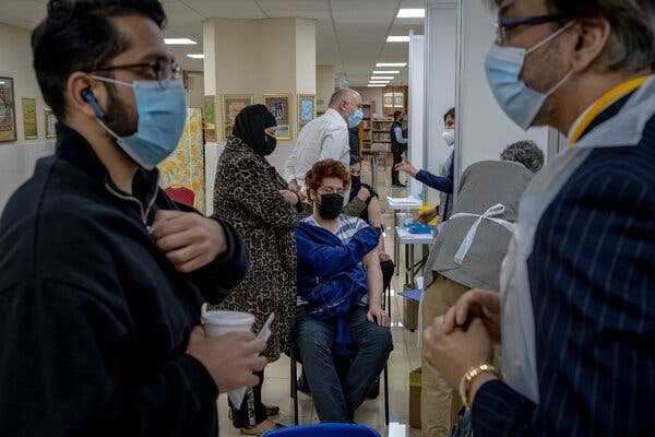 Receiving Covid-19 vaccinations this month at the Central Mosque of Brent in North London.
